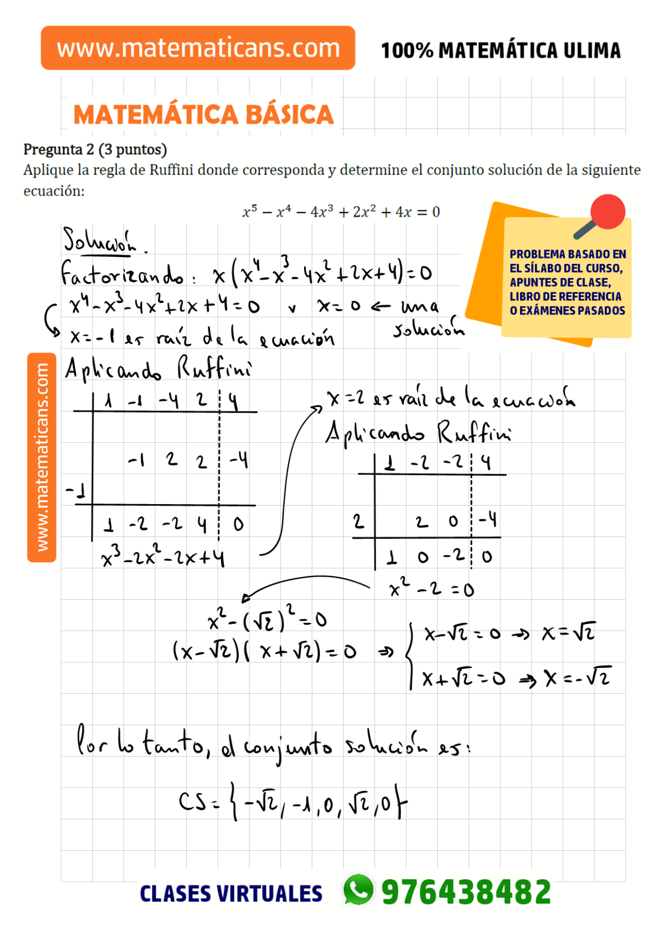 Ecuación Polinómica Solucionario Examen Matemática Básica ULIMA